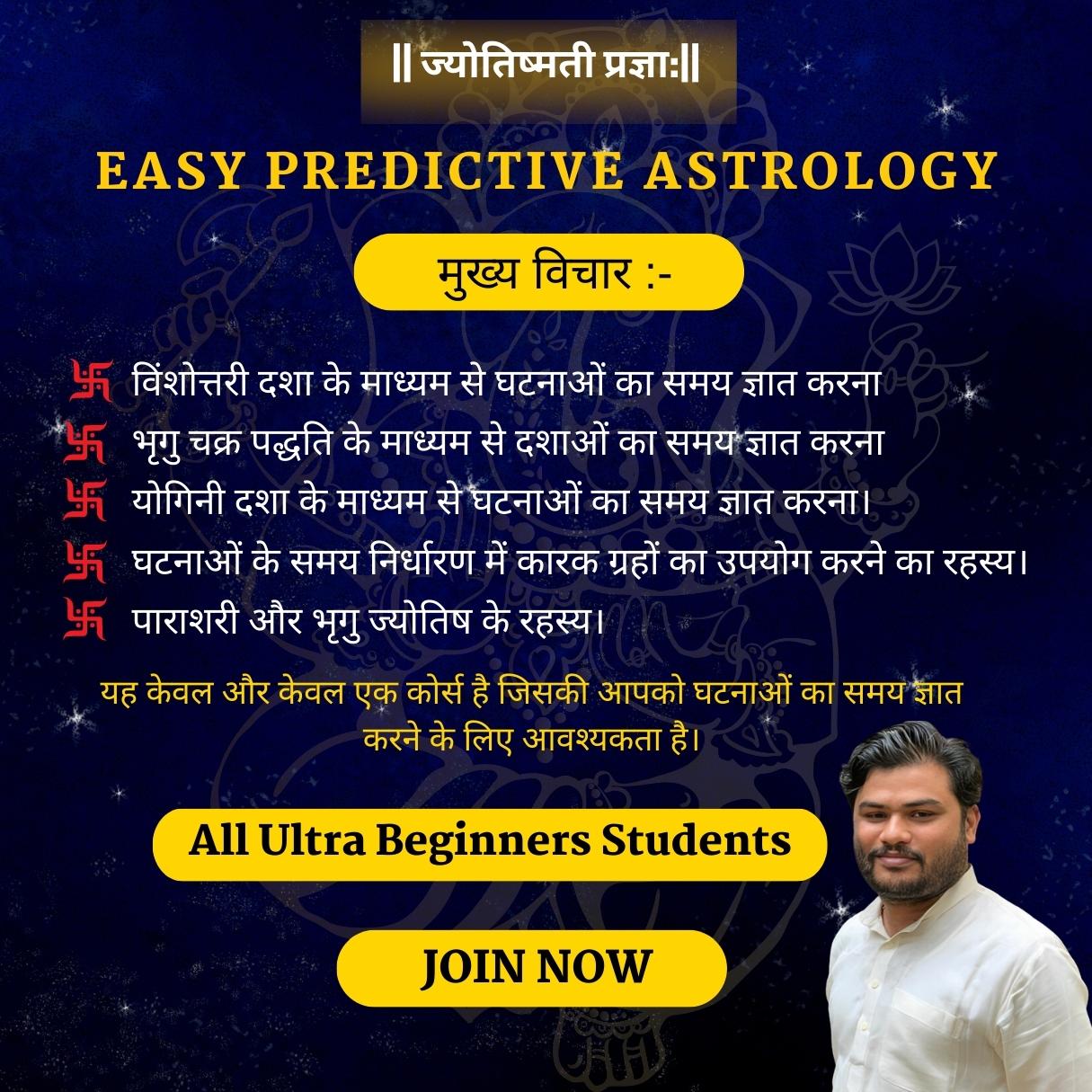 Learn Easy Predictive Astrology in Hindi from a highly experienced astrologer, Vinayak Bhatt.